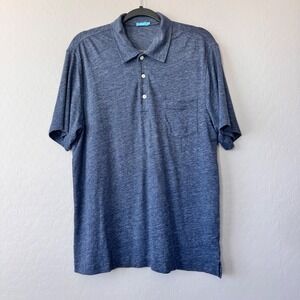 J McLaughlin Large Men's Blue Heathered Linen Blend Short Sleeve Polo Shirt